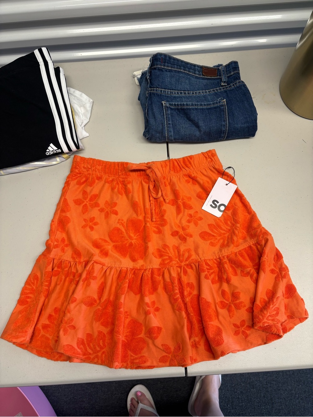 SO Orange Floral Tiered Mini Skirt